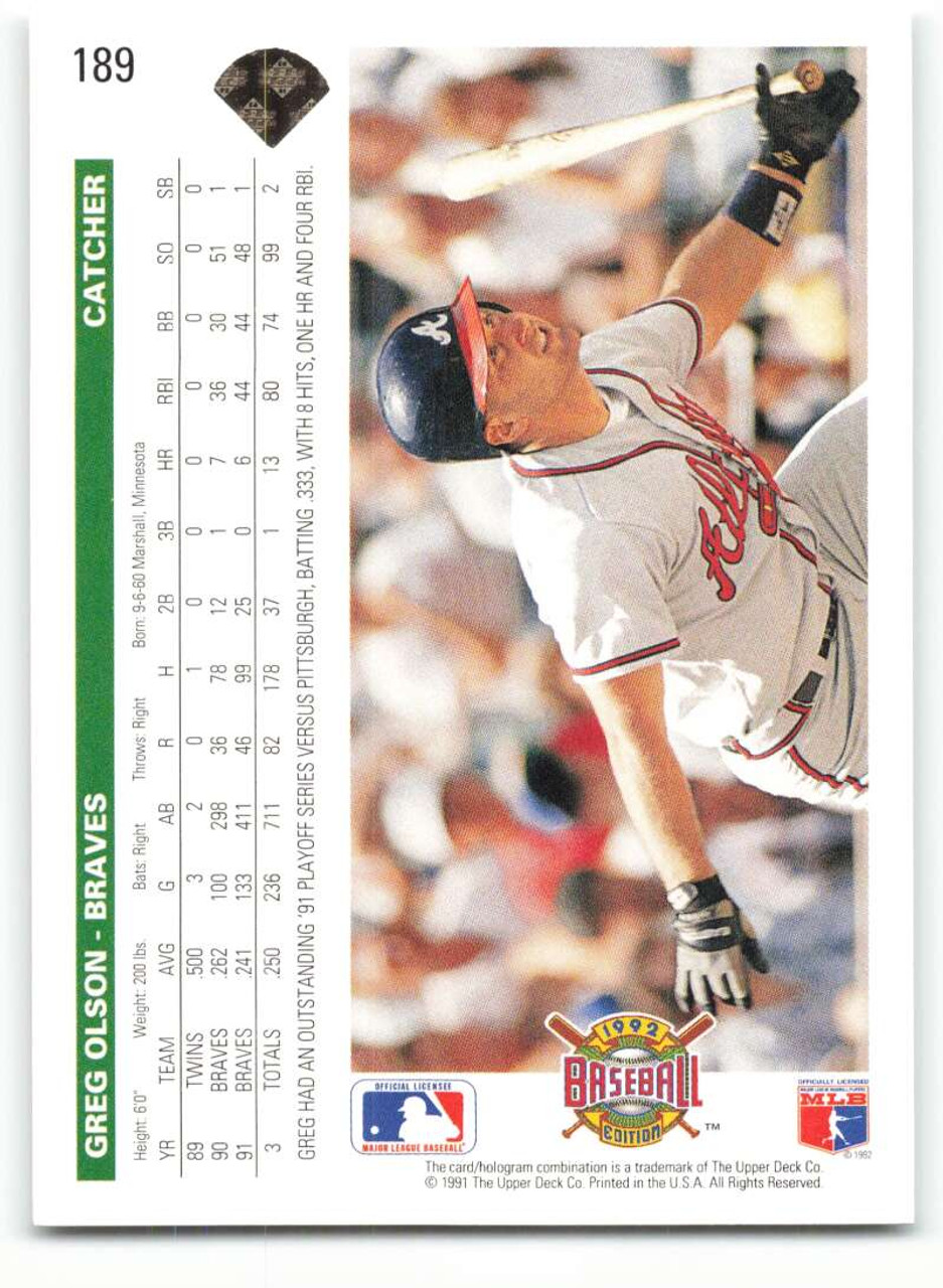 1992 Donruss #386 Greg Olson VG Atlanta Braves