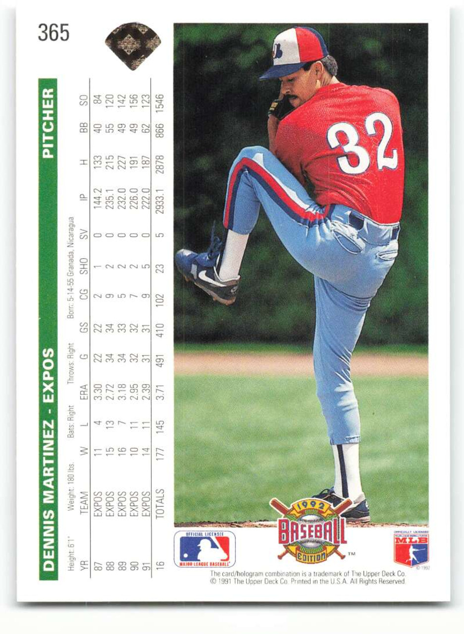 1992 Upper Deck #365 Dennis Martinez VG Montreal Expos - Under the