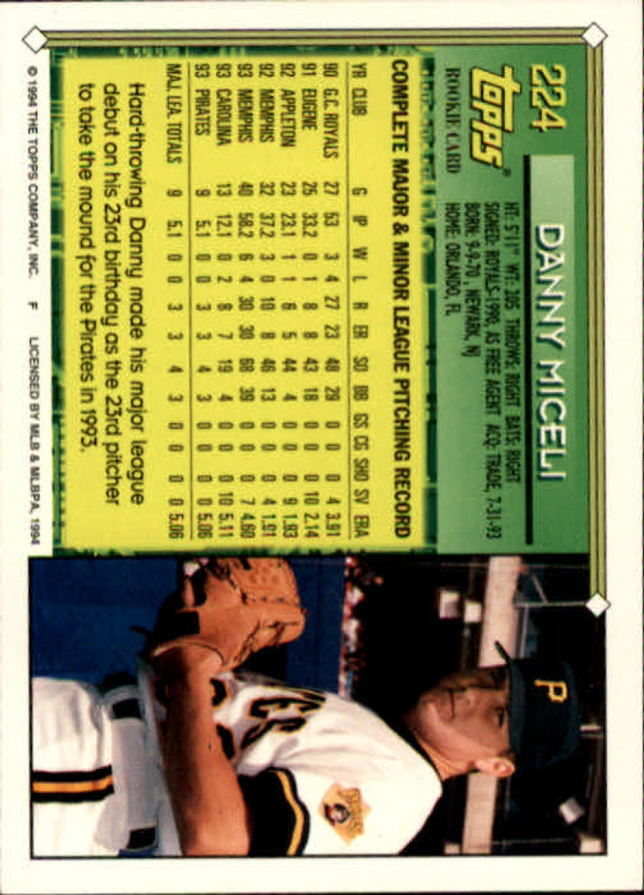 1996 Topps #322 Dan Miceli VG Pittsburgh Pirates - Under the Radar Sports