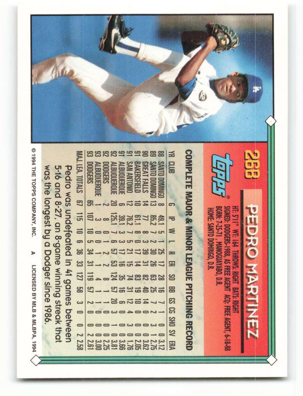 1994 Topps #268 Pedro Martinez VG Los Angeles Dodgers - Under the Radar  Sports