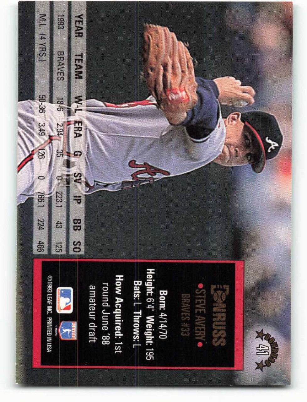 Steve Avery Signed 1993 Leaf Baseball Card - Atlanta Braves