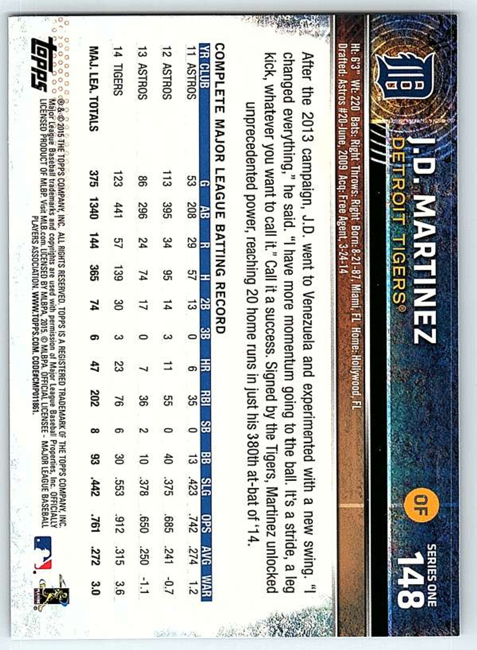 J.D. Martinez 2015 Topps #148 Detroit Tigers Baseball Card