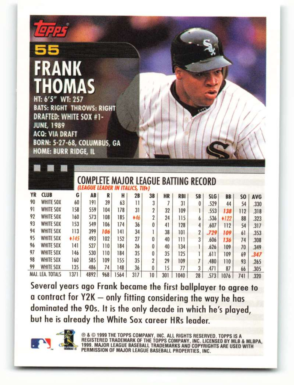  2000 Topps #55 Frank Thomas Chicago White Sox Baseball