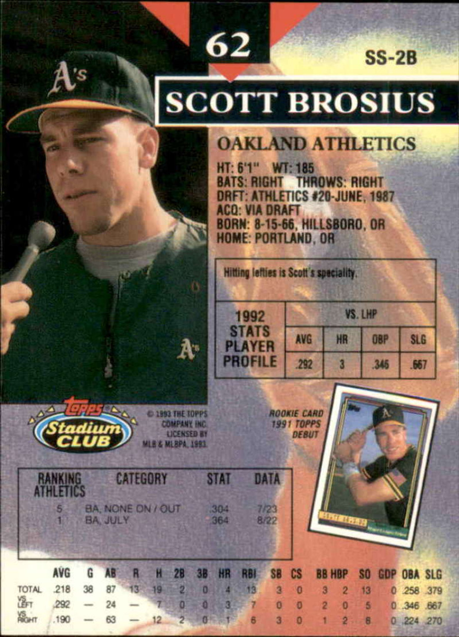 1993 Stadium Club #62 Scott Brosius VG Oakland Athletics - Under