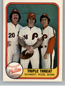 SOLD 24291 1981 Fleer #645b Triple Threat Mike Schmidt/Pete Rose/Larry Bowa VG Philadelphia Phillies 