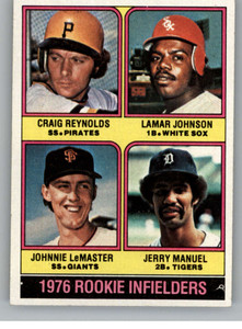 1976 Topps #596 Craig Reynolds/Lamar Johnson/Johnnie LeMaster/Jerry Manuel Rookie Infielders VG RC Rookie Pittsburgh Pir 1976 Topps #596 Craig Reynolds/Lamar Johnson/Johnnie LeMaster/Jerry Manuel Rookie Infielders VG RC Rookie Pittsburgh Pir