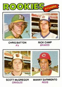 1977 Topps #475 Chris Batton/Rick Camp/Scott McGregor/Manny Sarmiento Rookie Pitchers VG RC Rookie Oakland Athletics/Atl