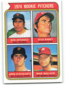 1974 Topps #608b Bob Apodaca/Dick Baney/John D'Acquisto/Mike Wallace Rookie Pitchers COR VG RC Rookie New York Mets/Cinc