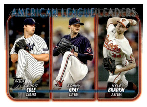 2024 Topps #324 Sonny Gray/Gerrit Cole/Kyle Bradish League Leaders NM-MT Minnesota Twins/New York Yankees/Baltimore Orio