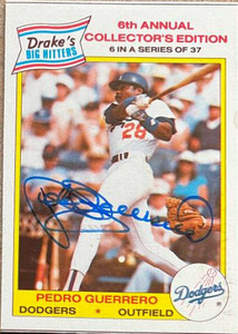 Pedro Guerrero Autographed 1986 Drake's Big Hitters/Super Pitchers #6 Pedro Guerrero Autographed 1986 Drake's Big Hitters/Super Pitchers #6