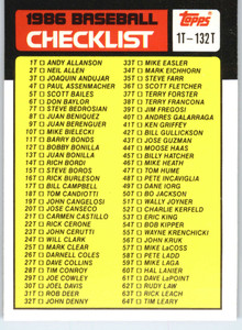 1986 Topps Traded #132T Checklist 1T-132T NM-MT 