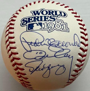 Pedro Guerrero, Ron Cey & Steve Yeager Autographed 1981 World Series Baseball 