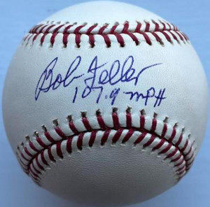 SOLD 160515 Bob Feller Autographed 107.9 MPH Inscribed ROMLB Baseball Reggie Jackson COA