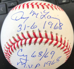 Denny McLain Autographed ROMLB Baseball 31-6, 1968 Cy 68/69 MVP 1968