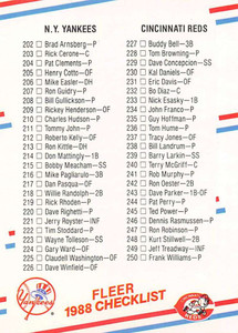 1988 Fleer #656 Checklist 3: Yankees/Reds Royals/A's VG New York Yankees/Cincinnati Reds/Kansas City Royals/Oakland Athl