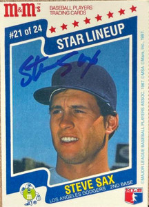 Steve Sax Autographed 1987 M&M's Star Lineup #21 