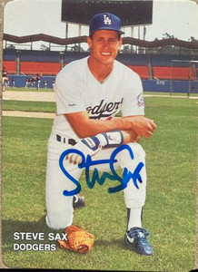 Steve Sax Autographed 1987 Mother's Cookies Los Angeles Dodgers SGA #3