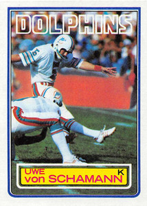 1983 Topps #322 Uwe Von Schamann VG Miami Dolphins 