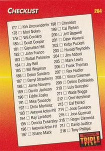 1992 Triple Play #264 Checklist 177-264 VG 