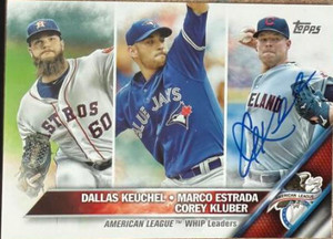 Corey Kluber Autographed 2016 Topps #346 2015 American League WHIP Leaders 