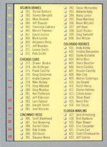 1993 Fleer #718 Checklist 361-480 VG Checklist 