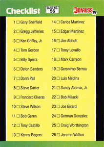 1989 Donruss Rookies #56 Checklist 1-56 NM-MT Checklist 