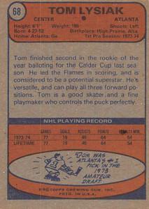 1974-75 Topps #68 Tom Lysiak VG  RC Rookie Atlanta Flames 