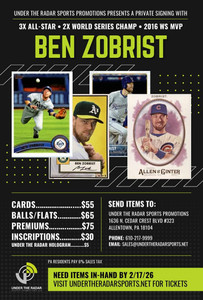 Ben Zobrist Autograph Flat Items up to 11 x 14 and Baseballs