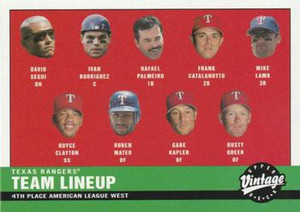 2001 Upper Deck Vintage #91 Rusty Greer/Ivan Rodriguez/David Segui/Frank Catalanotto/Ruben Mateo/Gabe Kapler/Royce Clayt