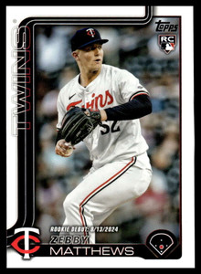 2025 Topps Update #US37 Zebby Matthews Rookie Debut NM-MT Minnesota Twins 
