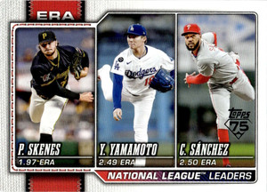 2026 Topps #203 Cristopher Sanchez/Paul Skenes/Yoshinobu Yamamoto League Leaders NM-MT Los Angeles Dodgers/Philadelphia 