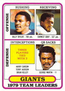 1980 Topps #94 Billy Taylor/Earnest Gray/George Martin TL VG  New York Giants 