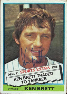 Ken Brett Autographed 1976 Topps Traded #401T New York Yankees Card