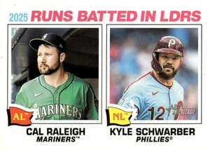 2026 Topps Heritage #3 Cal Raleigh/Kyle Schwarber League Leader NM-MT  Philadelphia Phillies/Seattle Mariners 