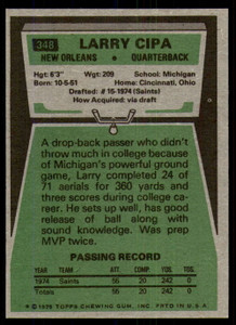 1975 Topps #348 Larry Cipa VG  New Orleans Saints 