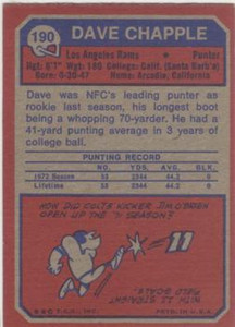 1973 Topps #190 Dave Chapple VG Los Angeles Rams 