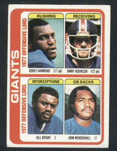 1978 Topps #518 Bobby Hammond/Jimmy Robinson/Bill Bryant/John Mendenhall TL VG  New York Giants 