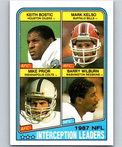 1988 Topps #219 Keith Bostic/Mark Kelso/Mike Prior/Barry Wilburn Interception Leaders NM-MT  Houston Oilers/Buffalo Bill