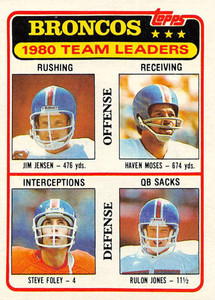 1981 Topps #303 Jim Jensen/Haven Moses/Steve Foley/Rulon Jones TL VG Denver Broncos 