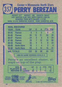 1990-91 Topps #357 Perry Berezan VG Minnesota North Stars 