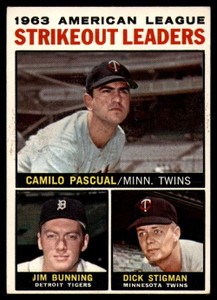 1964 Topps #6 Camilo Pascual/Jim Bunning/Dick Stigman AL Strikeout Leaders VG Minnesota Twins/Detroit Tigers 
