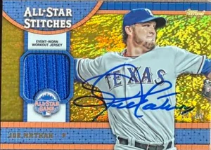 Joe Nathan Autographed 2013 Topps Update - All-Star Stitches Gold #ASR-JN MEM, SN50 Texas Rangers Card