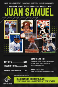 Juan Samuel Autograph Any Item (No Full Size Helmets Starting Lineup Figures at buyer risk)