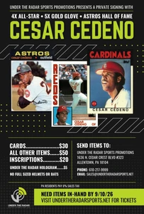 Cesar Cedeno Autograph All Other Items (No Bats or Full sized Helmets)
