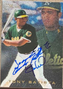 Tony Batista Autographed 1996 Flair #141 Oakland Athletics. RC, VAR: Gold lettering, silver background 