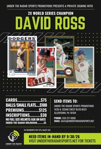 David Ross Autograph  Small Flat Items and Baseballs