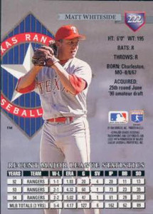 1995 Donruss #222 Matt Whiteside VG Texas Rangers 