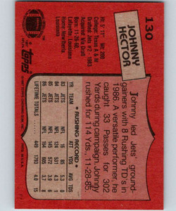 1987 Topps #130 Johnny Hector VG  RC Rookie New York Jets 