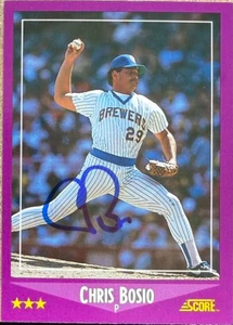Chris Bosio Autographed 1988 Score #38 Milwaukee Brewers Card
