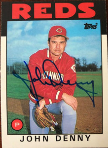 SOLD 14654 John Denny Autographed 1986 Topps Traded #32T